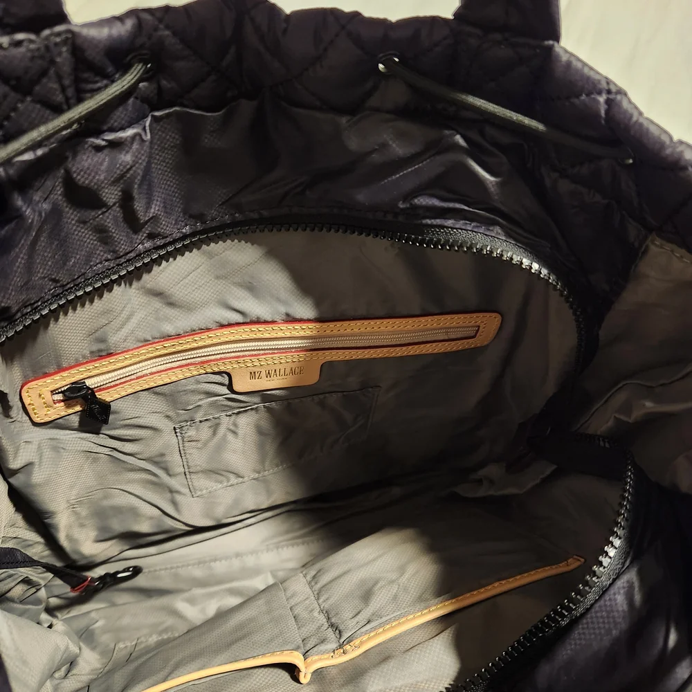 MZ WALLACE Metro Convertible Black Quilted Nylon Leather Trim Backpack - Picture 12 of 15